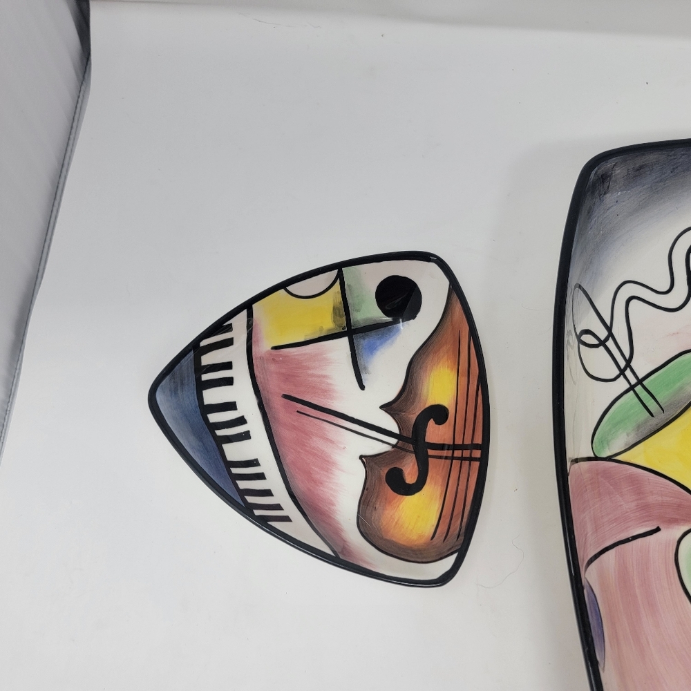 CLAY ART ALL THAT JAZZ STONELITE CLAY 16”"L SERVING PLATTER N BOWL 2001 - Picture 2 of 8